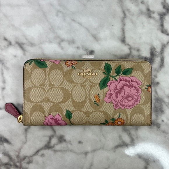 Coach Handbags - Coach Rose Prairie Signature Large Accordion Zip Wallet